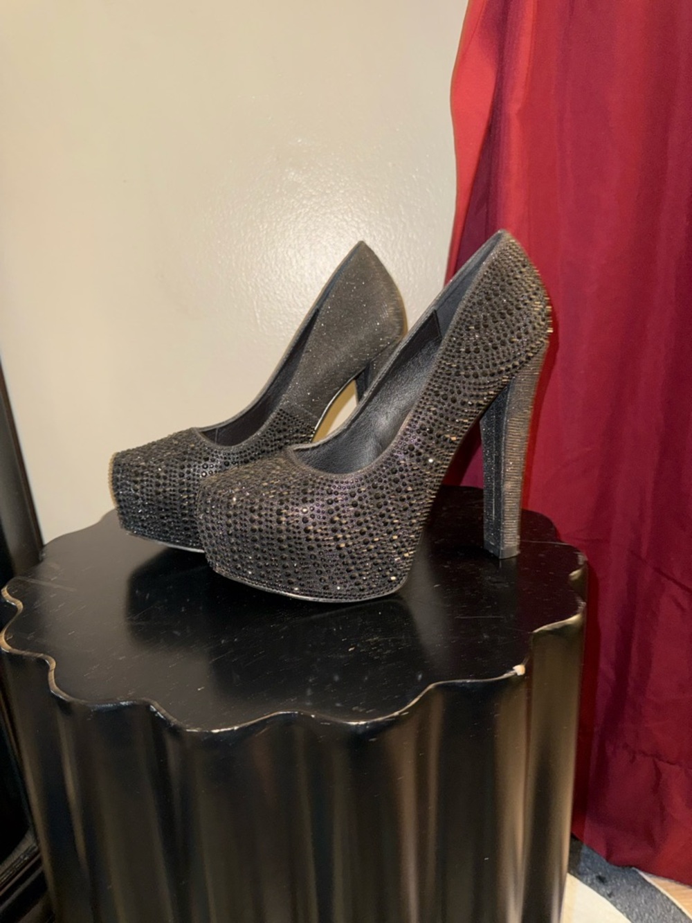 Women’s Black Rhinestone Platform High Heels